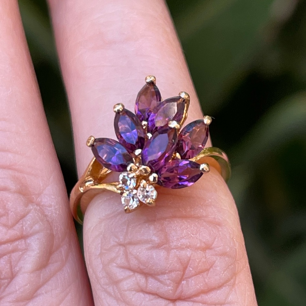 1970s rhinestone gold tone pinky ring - Picture 1 of 11